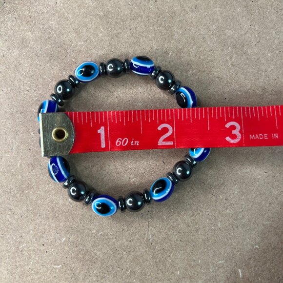 Hematite & Evil Eye Beaded Stretch Bracelets - Picture 3 of 4